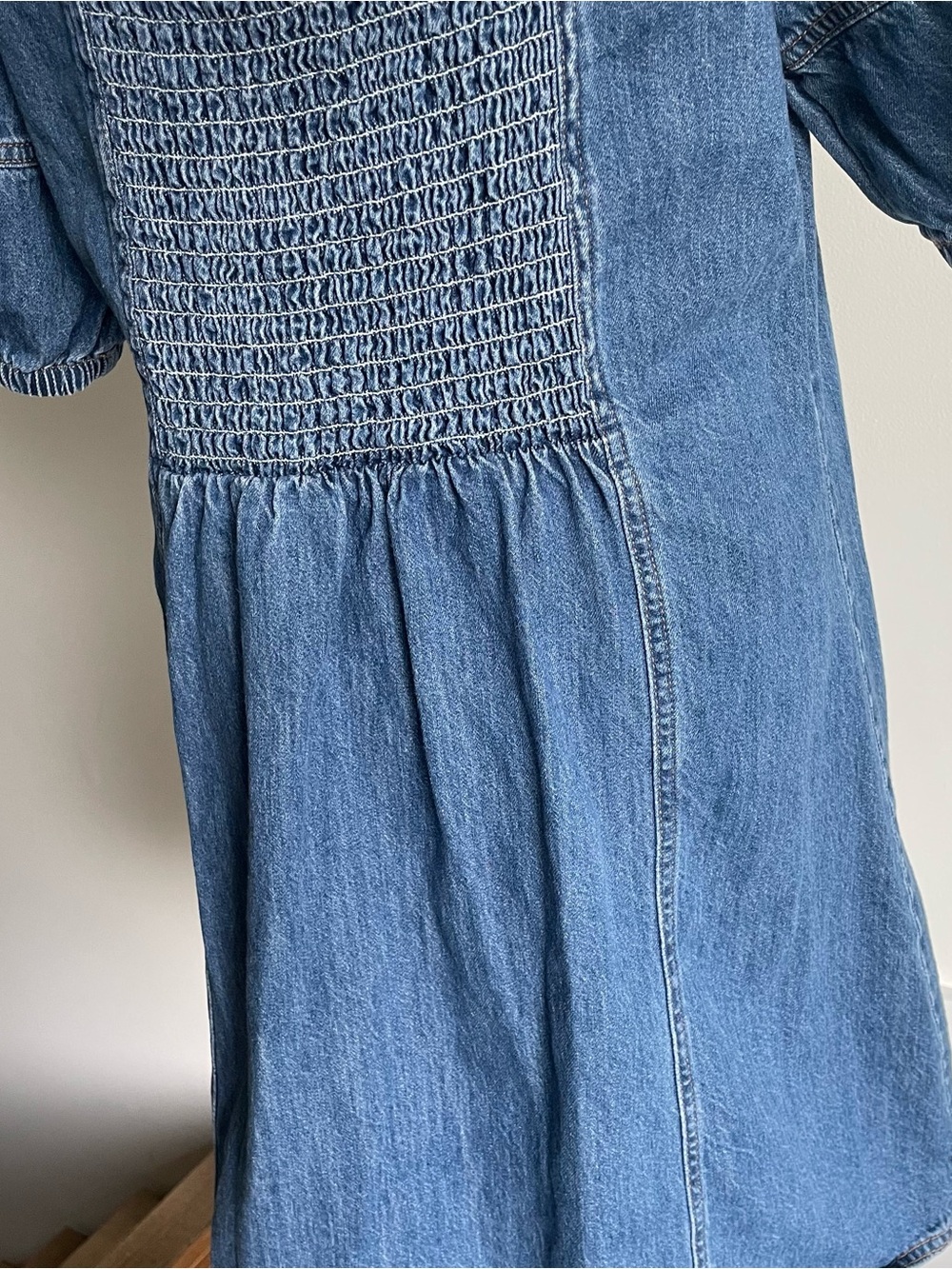 Ophelia Rowe Denim Puff Sleeve Dress w/ Smocked Tie Back – Like New, Size Large - Picture 7 of 13